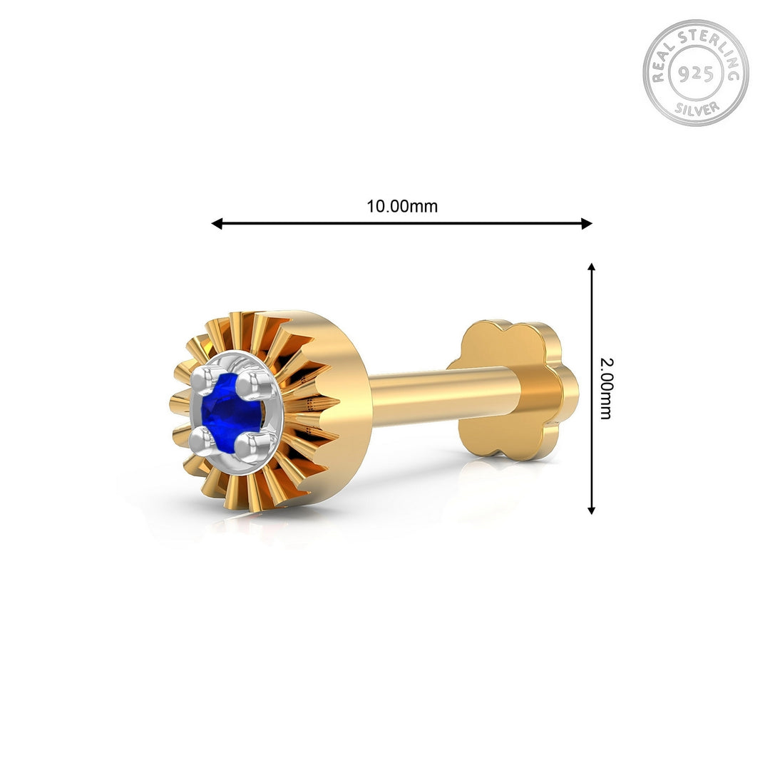 925 sterling silver gold plated Sparkling Nose Pin with sapphire blue stone Measurement#metal_gold-plated#stone-colour_sapphire-blue