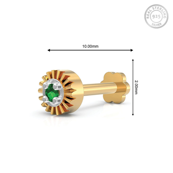 925 sterling silver gold plated Sparkling Nose Pin with emerald green stone Measurement#metal_gold-plated#stone-colour_emerald-green