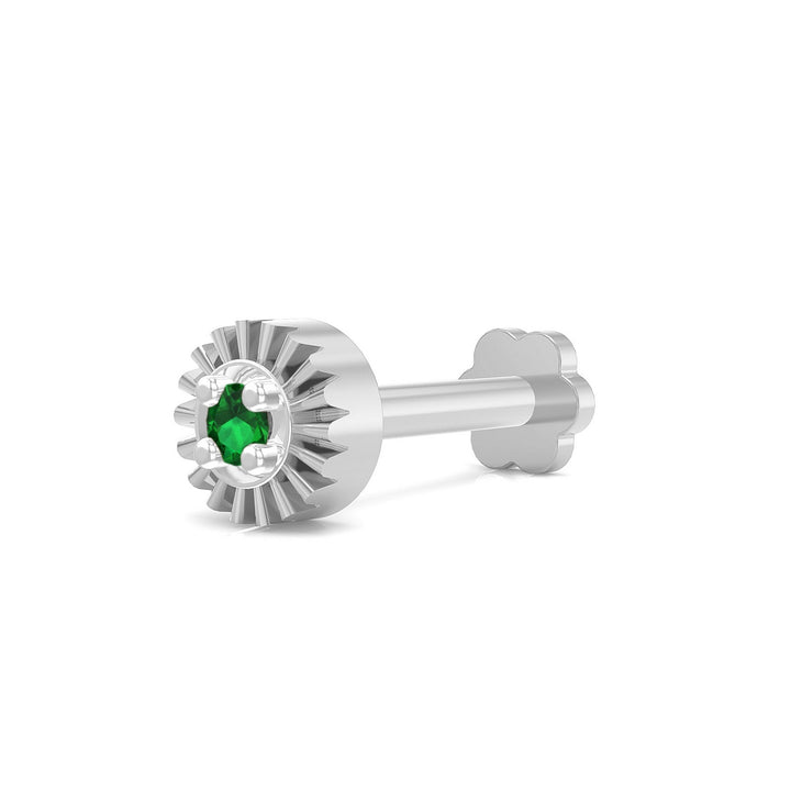 925 sterling silver Sparkling Nose Pin with emerald green stone Main view#metal_sterling-silver#stone-colour_emerald-green