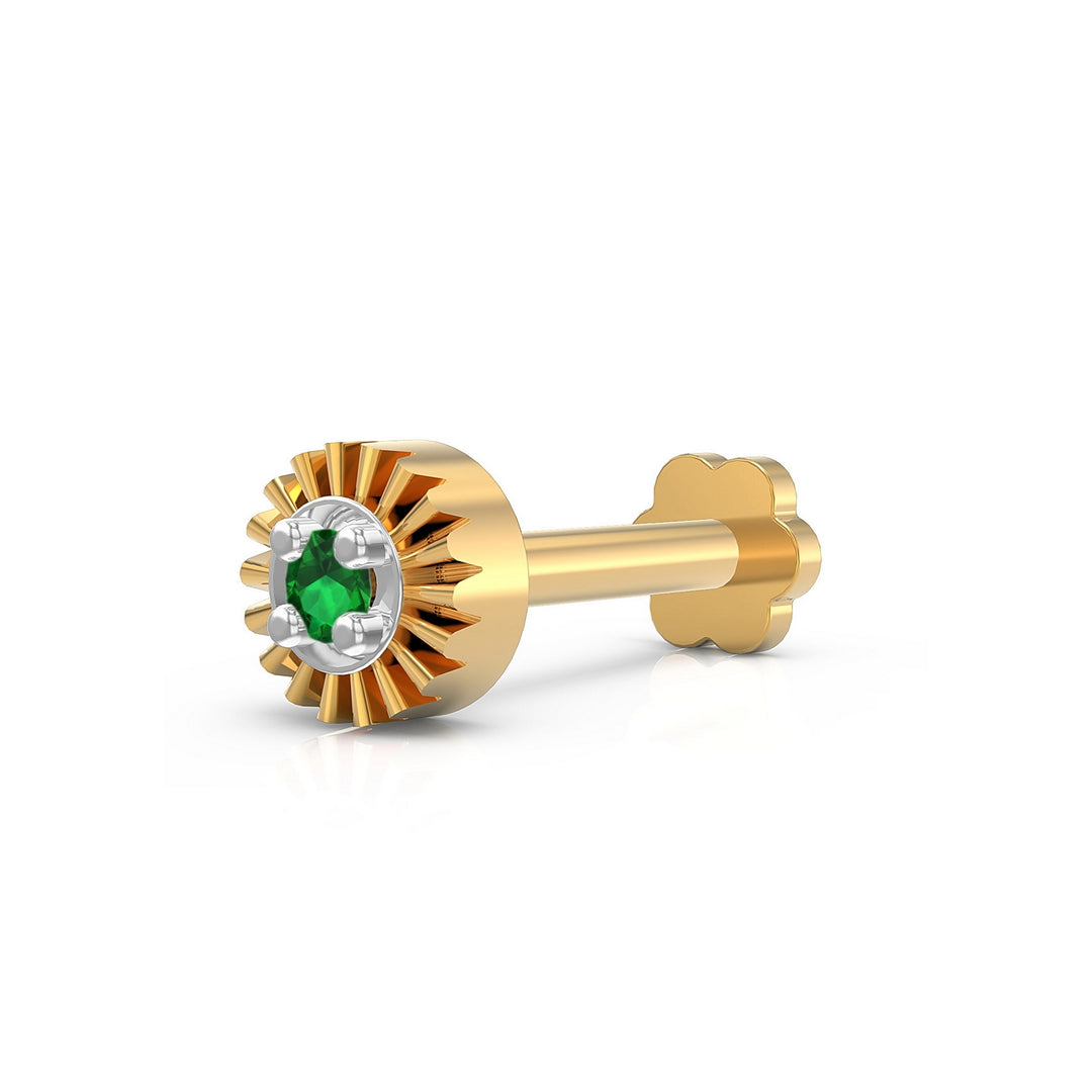 925 sterling silver gold plated Sparkling Nose Pin with emerald green stone Main view#metal_gold-plated#stone-colour_emerald-green