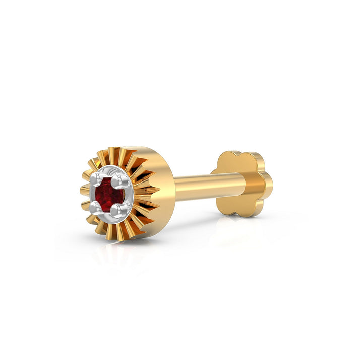 925 sterling silver gold plated Sparkling Nose Pin with ruby red stone Main view#metal_gold-plated#stone-colour_ruby-red