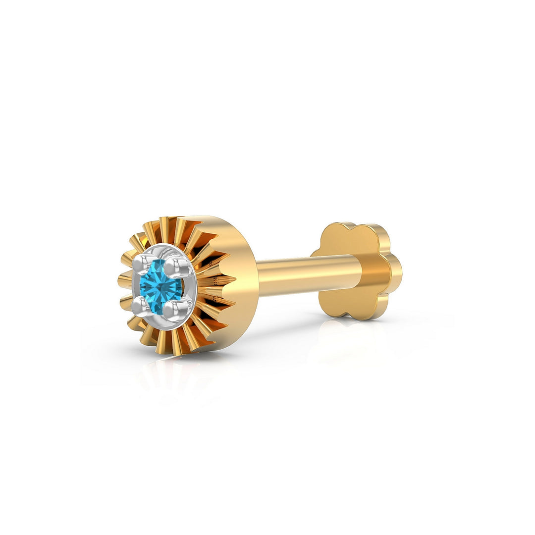 925 sterling silver gold plated Sparkling Nose Pin with topaz blue stone Main view#metal_gold-plated#stone-colour_topaz-blue