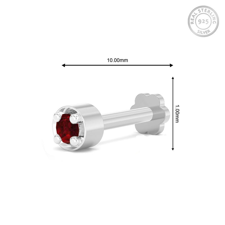 925 sterling silver Minimalist Nose Pin with ruby red stone Measurement#metal_sterling-silver#stone-colour_ruby-red