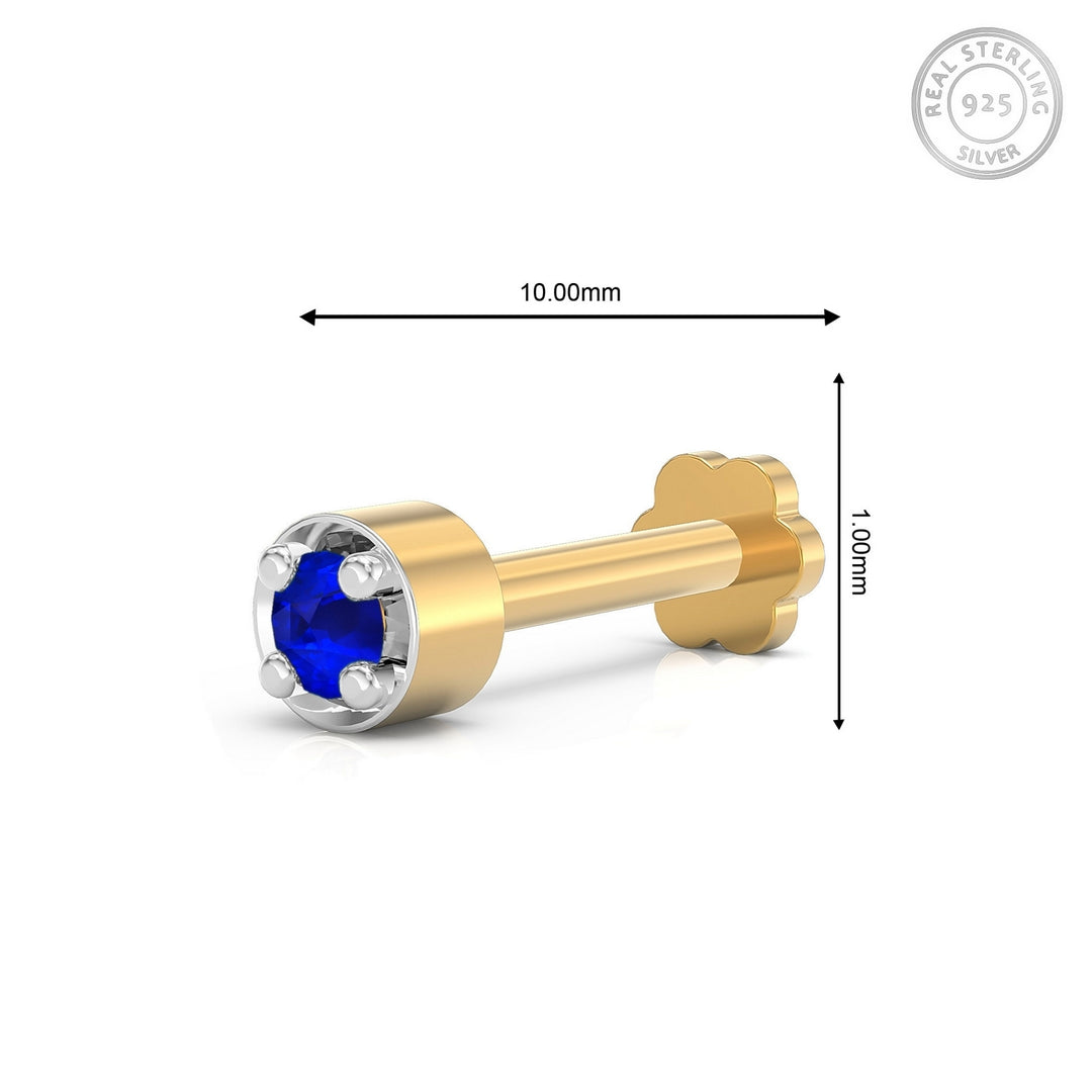 925 sterling silver gold plated Minimalist Nose Pin with sapphire blue stone Measurement#metal_gold-plated#stone-colour_sapphire-blue