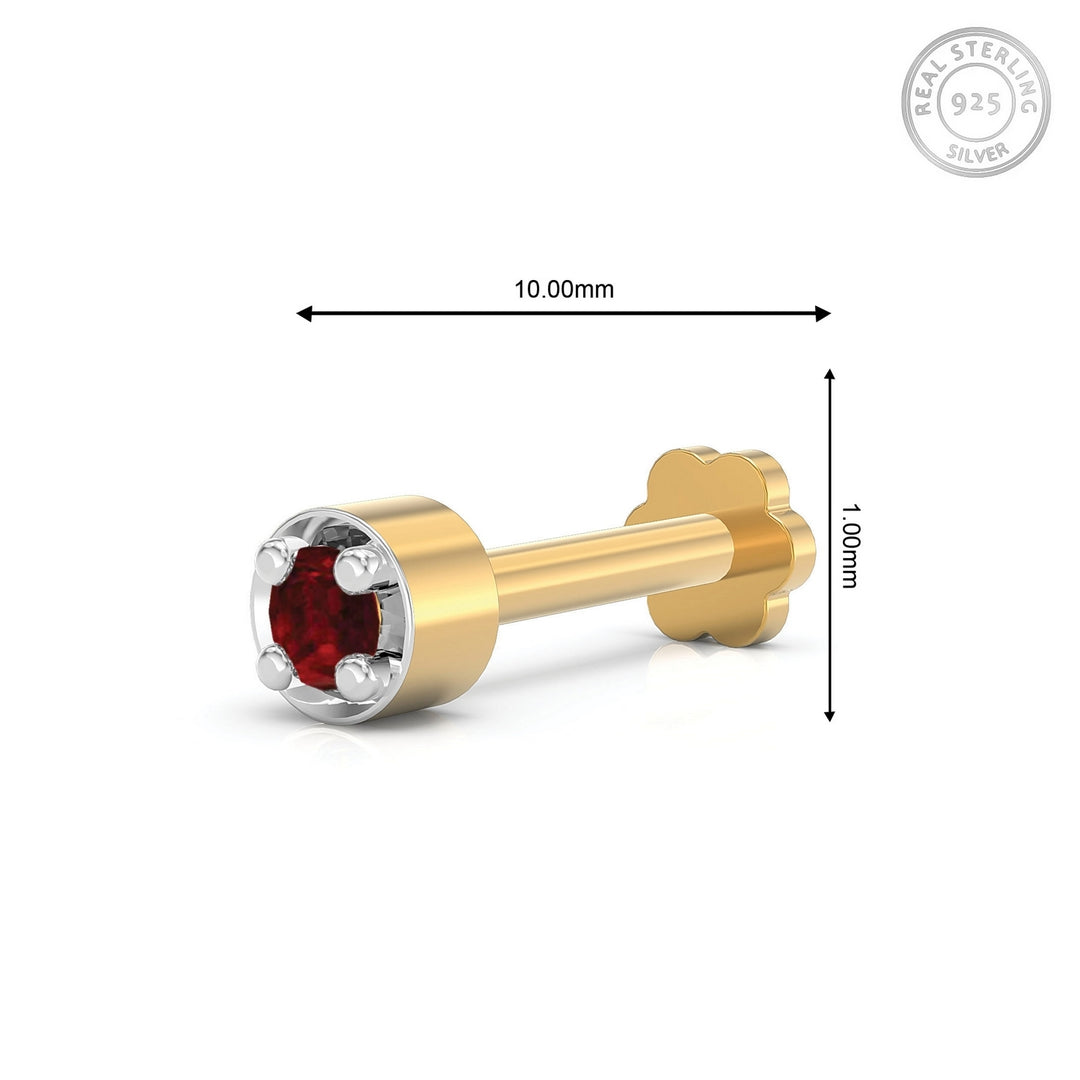 925 sterling silver gold plated Minimalist Nose Pin with ruby red stone Measurement#metal_gold-plated#stone-colour_ruby-red