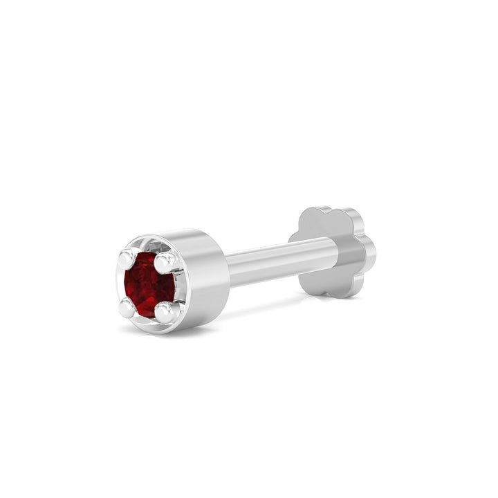 925 sterling silver Minimalist Nose Pin with ruby red stone Main view#metal_sterling-silver#stone-colour_ruby-red