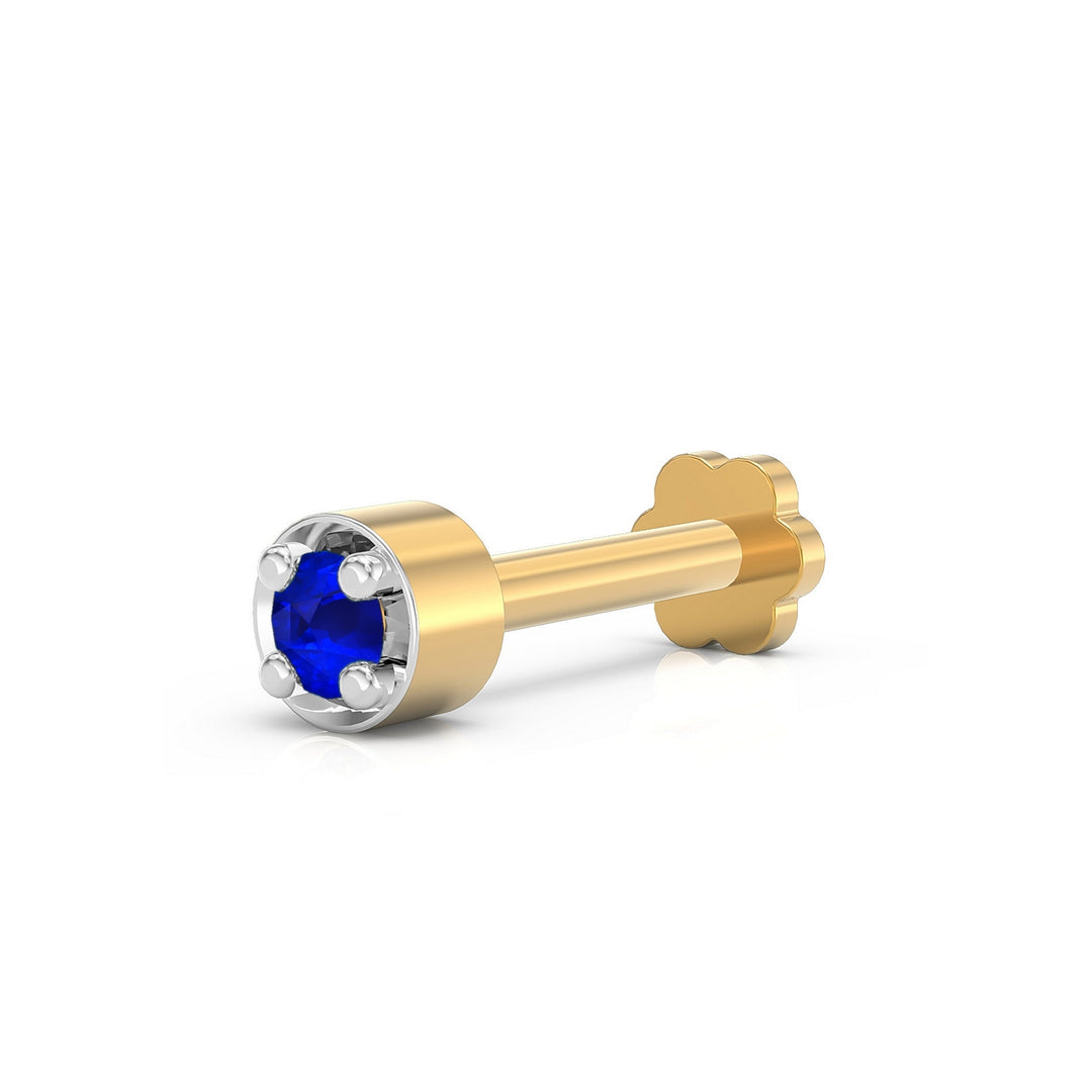 925 sterling silver gold plated Minimalist Nose Pin with sapphire blue stone Main view#metal_gold-plated#stone-colour_sapphire-blue