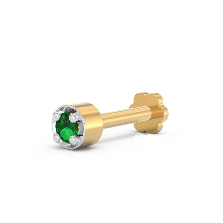 925 sterling silver gold plated Minimalist Nose Pin with emerald green stone Main view#metal_gold-plated#stone-colour_emerald-green