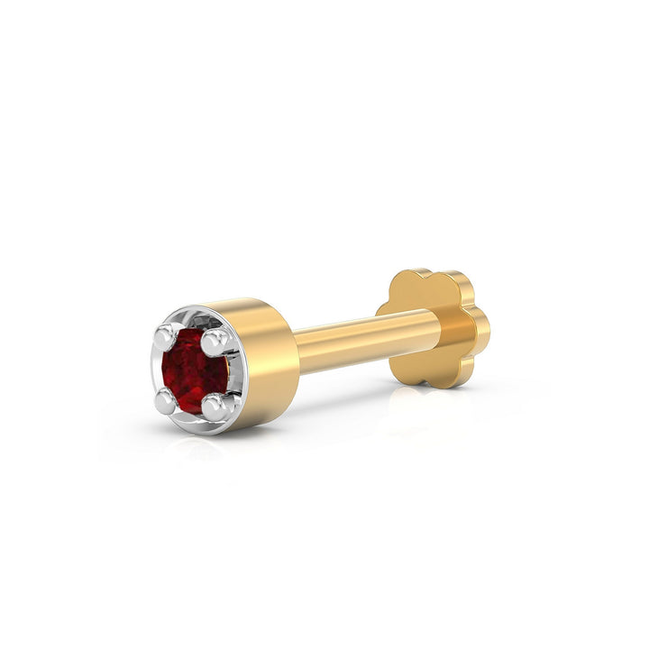 925 sterling silver gold plated Minimalist Nose Pin with ruby red stone Main view#metal_gold-plated#stone-colour_ruby-red