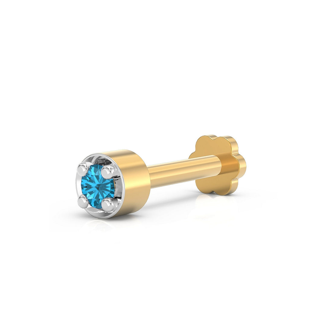 925 sterling silver gold plated Minimalist Nose Pin with topaz blue stone Main view#metal_gold-plated#stone-colour_topaz-blue