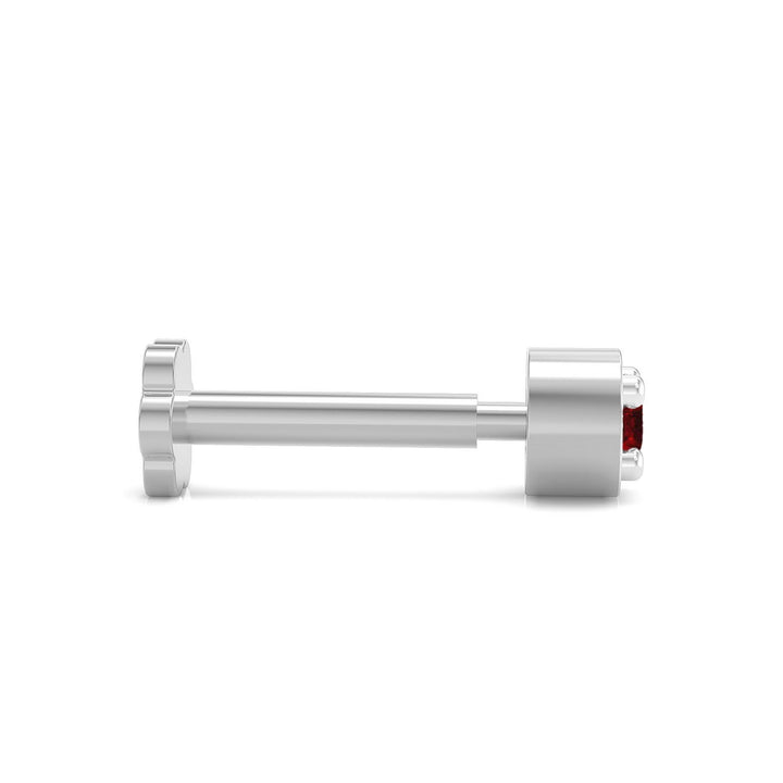 925 sterling silver Minimalist Nose Pin with ruby red stone Side View#metal_sterling-silver#stone-colour_ruby-red