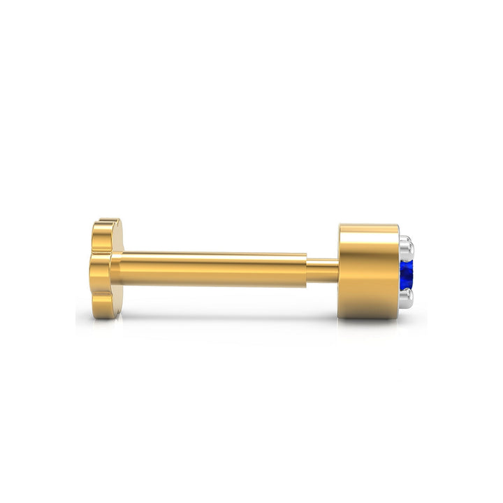 925 sterling silver gold plated Minimalist Nose Pin with sapphire blue stone Side View#metal_gold-plated#stone-colour_sapphire-blue