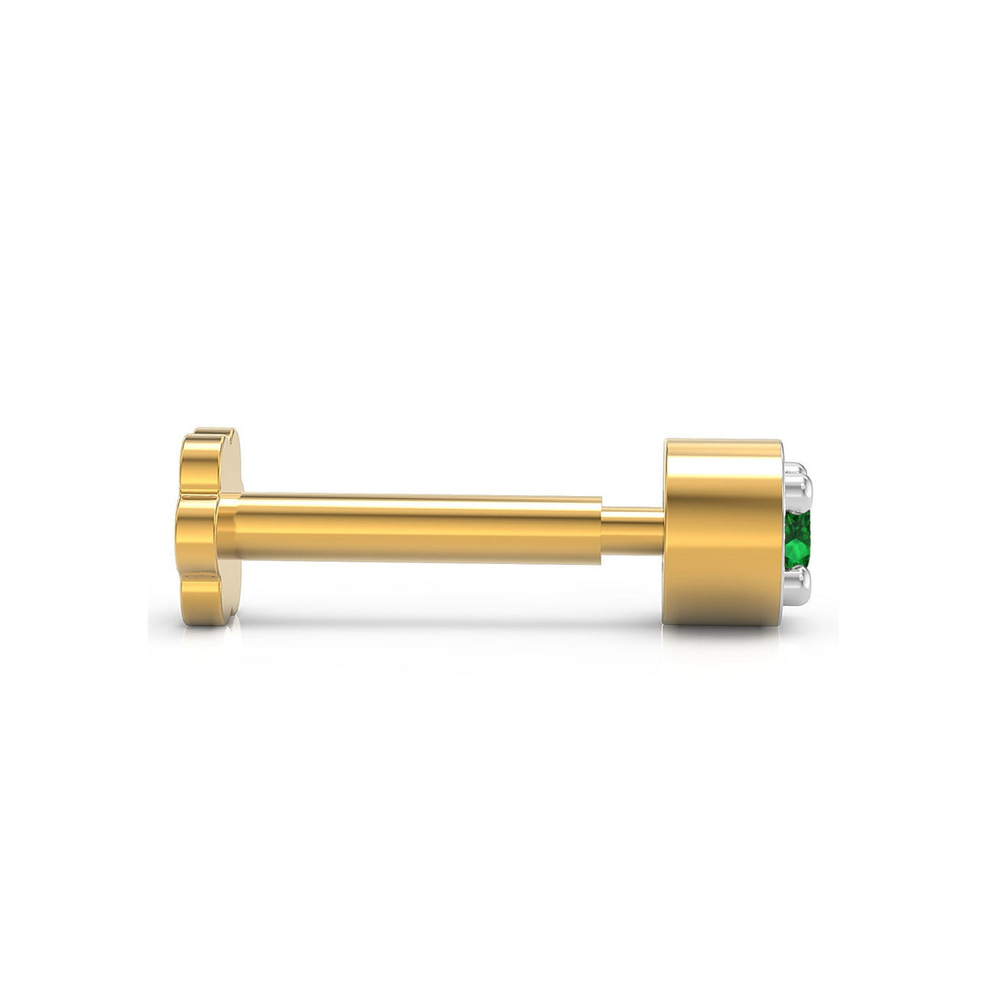 925 sterling silver gold plated Minimalist Nose Pin with emerald green stone Side View#metal_gold-plated#stone-colour_emerald-green