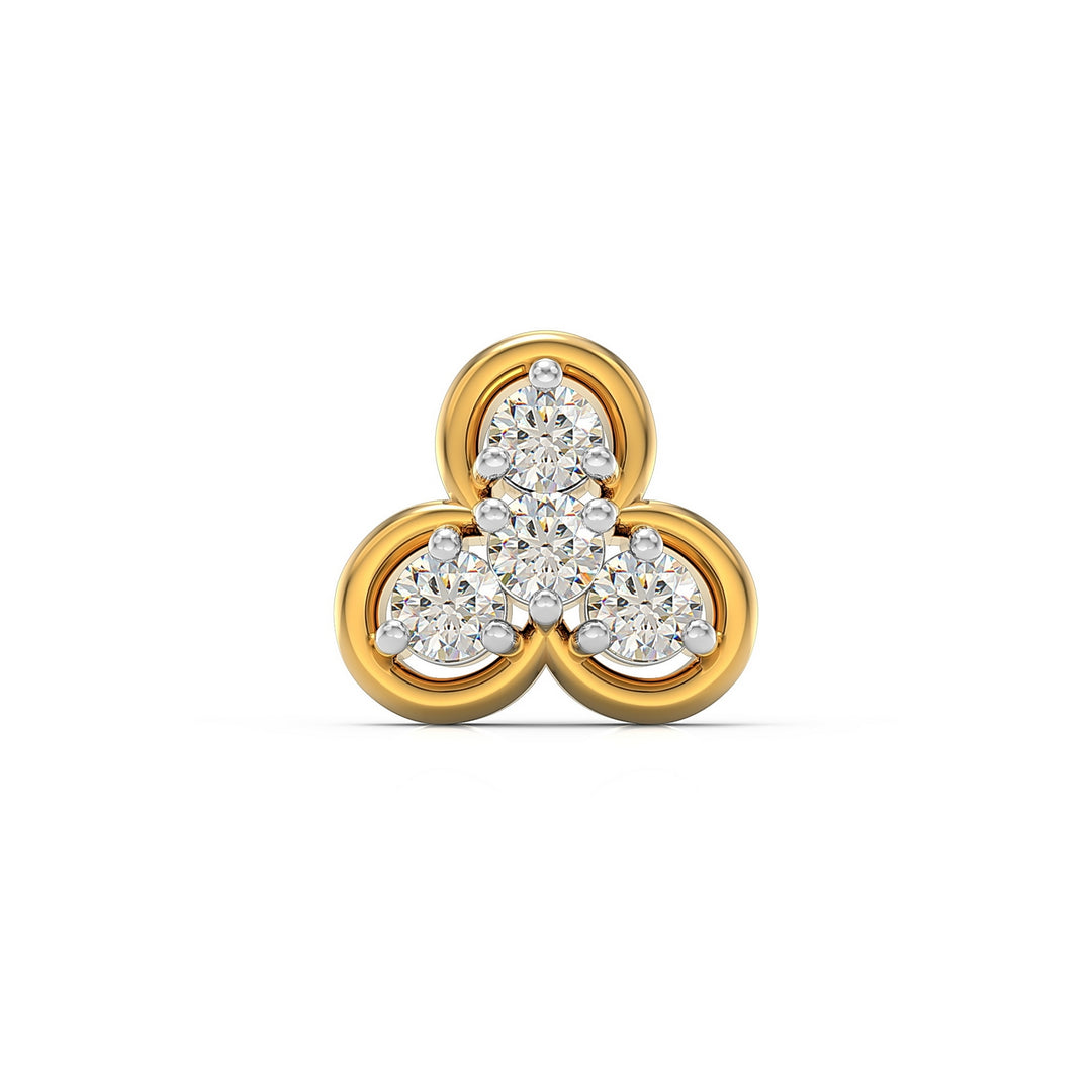 925 sterling silver gold plated Clover Nose Pin with cubic zirconia stone Front view#metal_gold-plated#stone-colour_cubic-zirconia