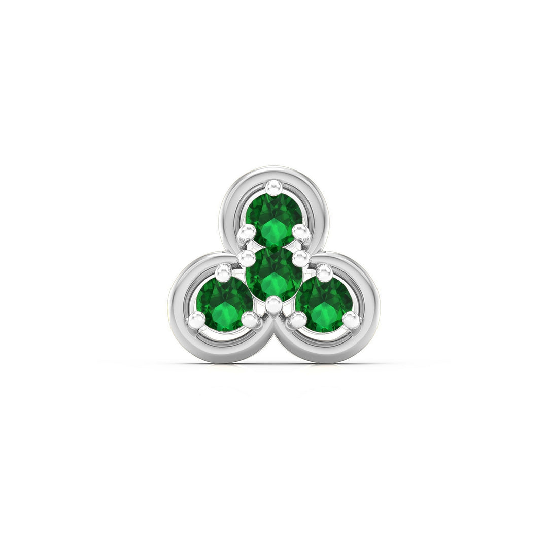 925 sterling silver Clover Nose Pin with emerald green stone Main view#metal_sterling-silver#stone-colour_emerald-green