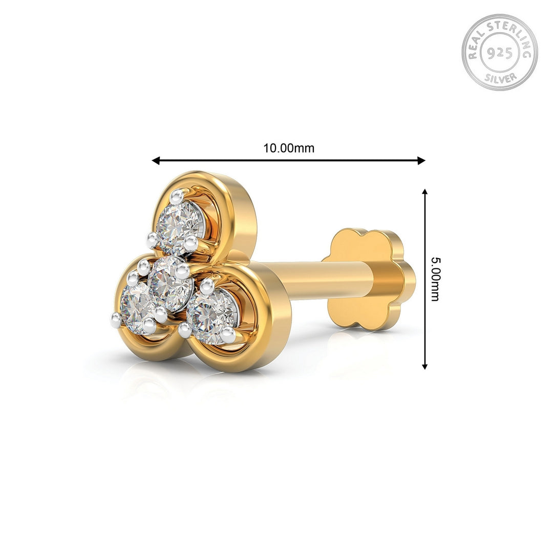 925 sterling silver gold plated Clover Nose Pin with cubic zirconia stone Measurement#metal_gold-plated#stone-colour_cubic-zirconia