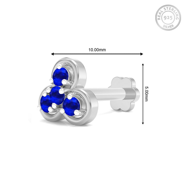 925 sterling silver Clover Nose Pin with sapphire blue stone Measurement#metal_sterling-silver#stone-colour_sapphire-blue