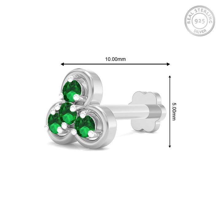 925 sterling silver Clover Nose Pin with emerald green stone Measurement#metal_sterling-silver#stone-colour_emerald-green