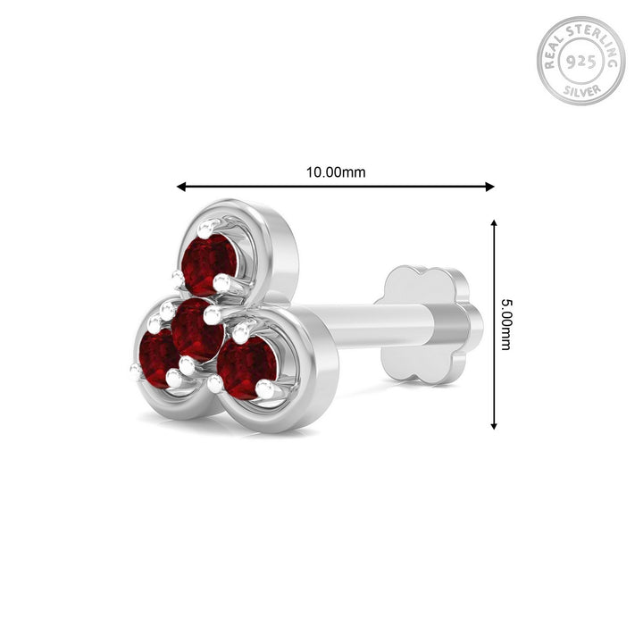 925 sterling silver Clover Nose Pin with ruby red stone Measurement#metal_sterling-silver#stone-colour_ruby-red