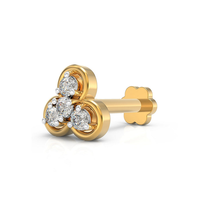 925 sterling silver gold plated Clover Nose Pin with cubic zirconia stone Main view#metal_gold-plated#stone-colour_cubic-zirconia