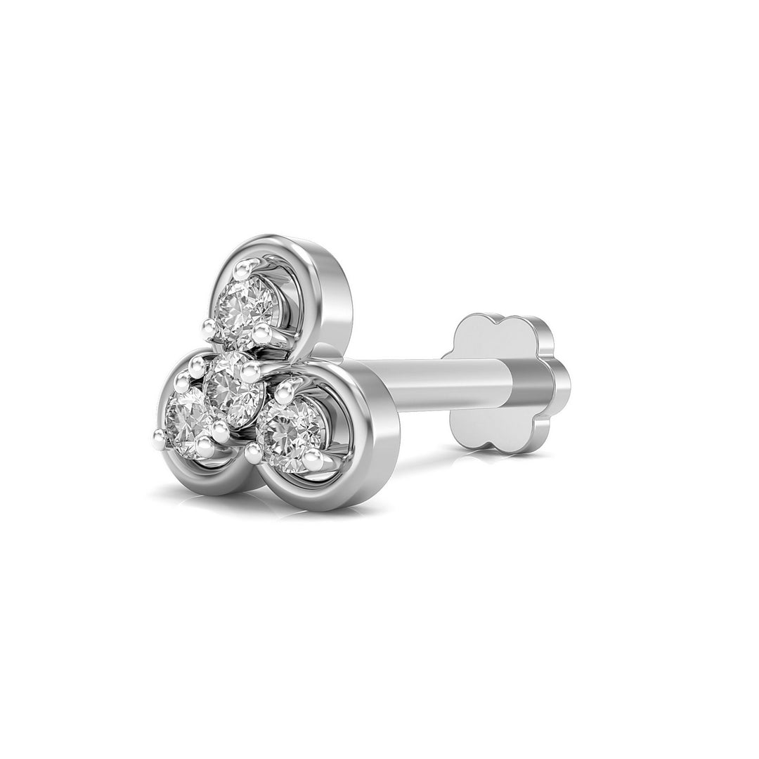 925 sterling silver Clover Nose Pin with cubic zirconia stone Main view#metal_sterling-silver#stone-colour_cubic-zirconia