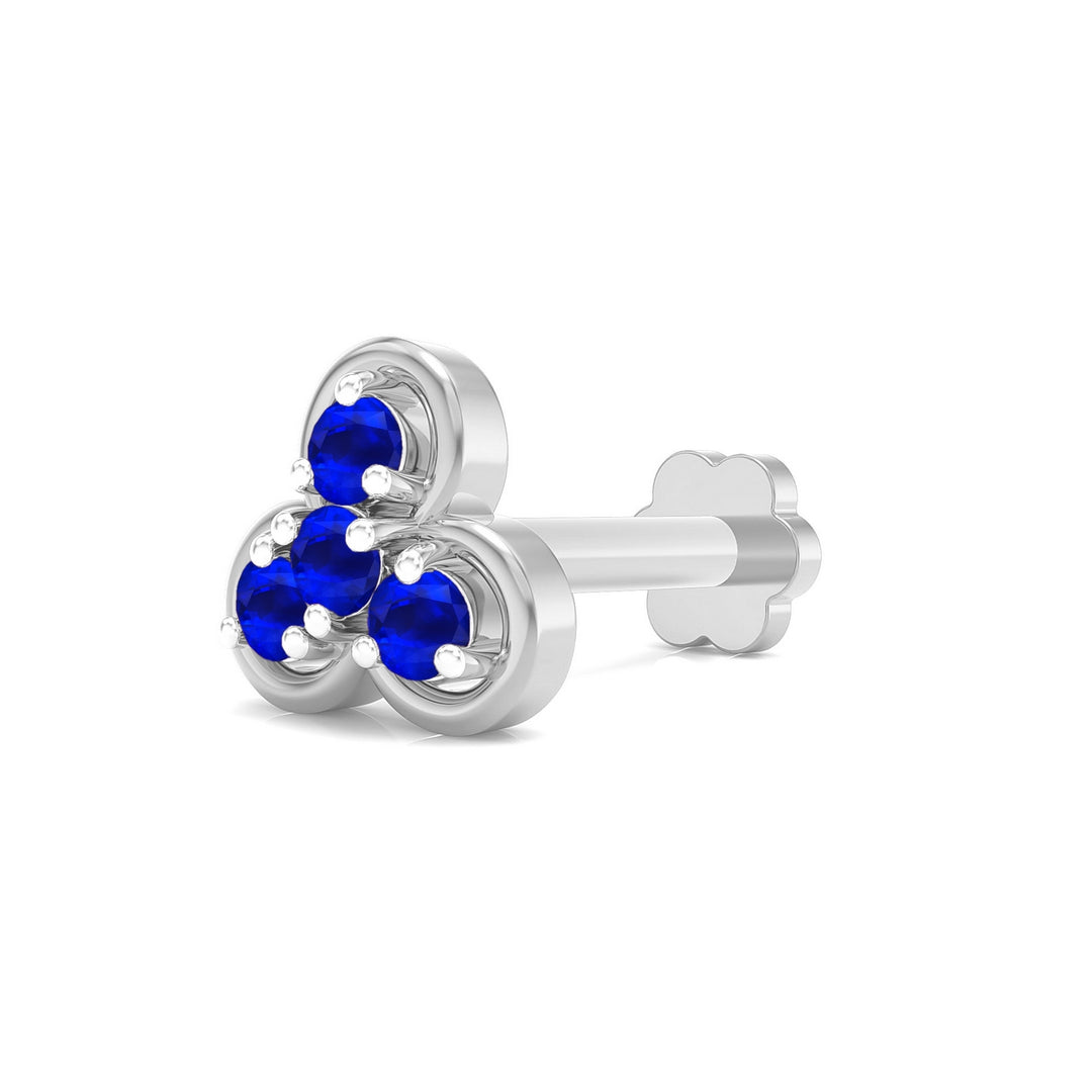 925 sterling silver Clover Nose Pin with sapphire blue stone Main view#metal_sterling-silver#stone-colour_sapphire-blue