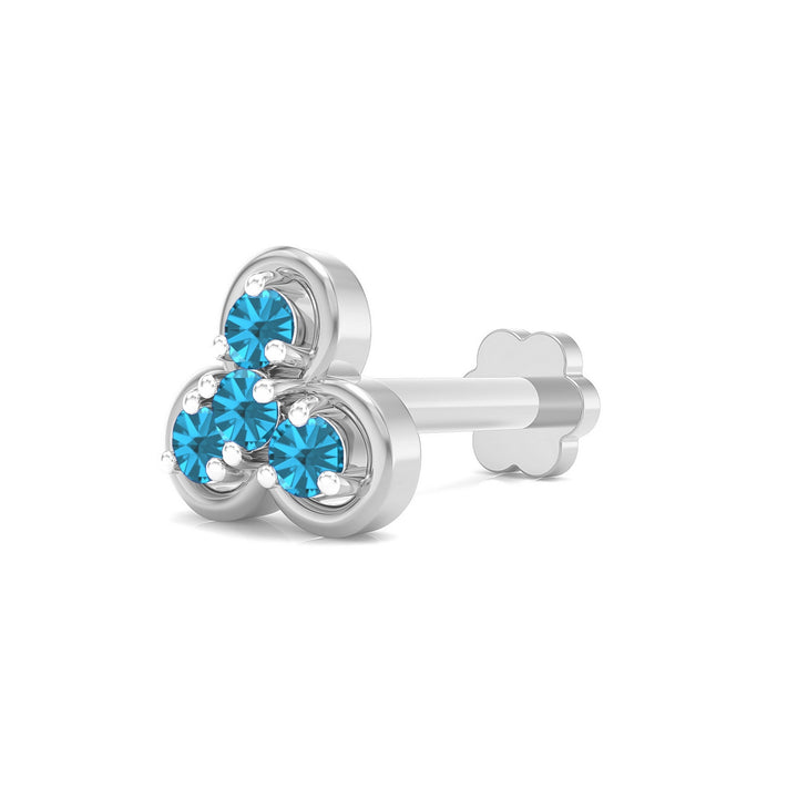 925 sterling silver Clover Nose Pin with topaz blue stone Main view#metal_sterling-silver#stone-colour_topaz-blue