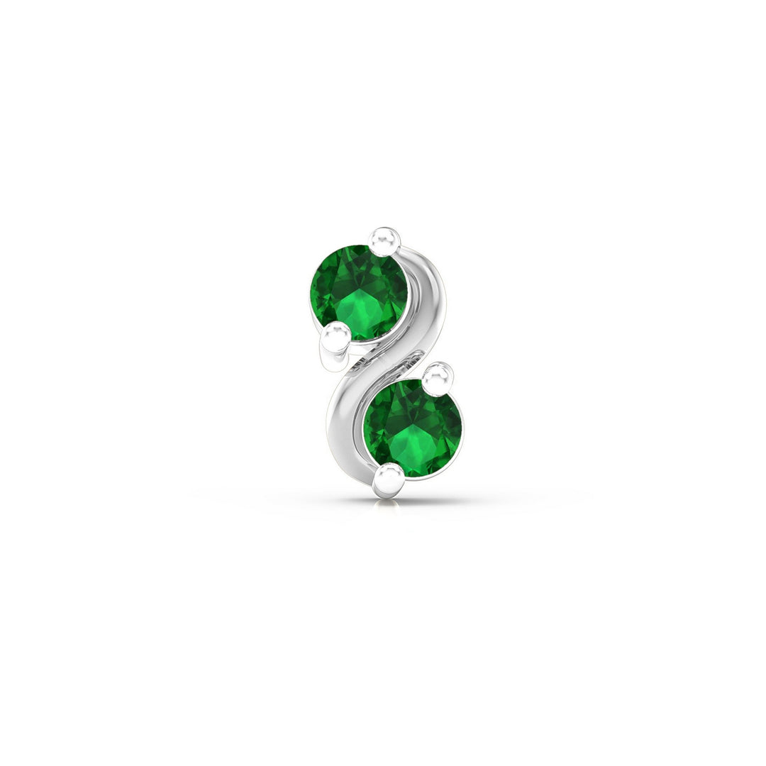 925 sterling silver Infinity Nose Pin with emerald green stone Front view#metal_sterling-silver#stone-colour_emerald-green