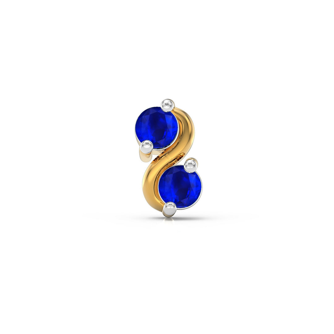 925 sterling silver gold plated Infinity Nose Pin with sapphire blue stone Front view#metal_gold-plated#stone-colour_sapphire-blue