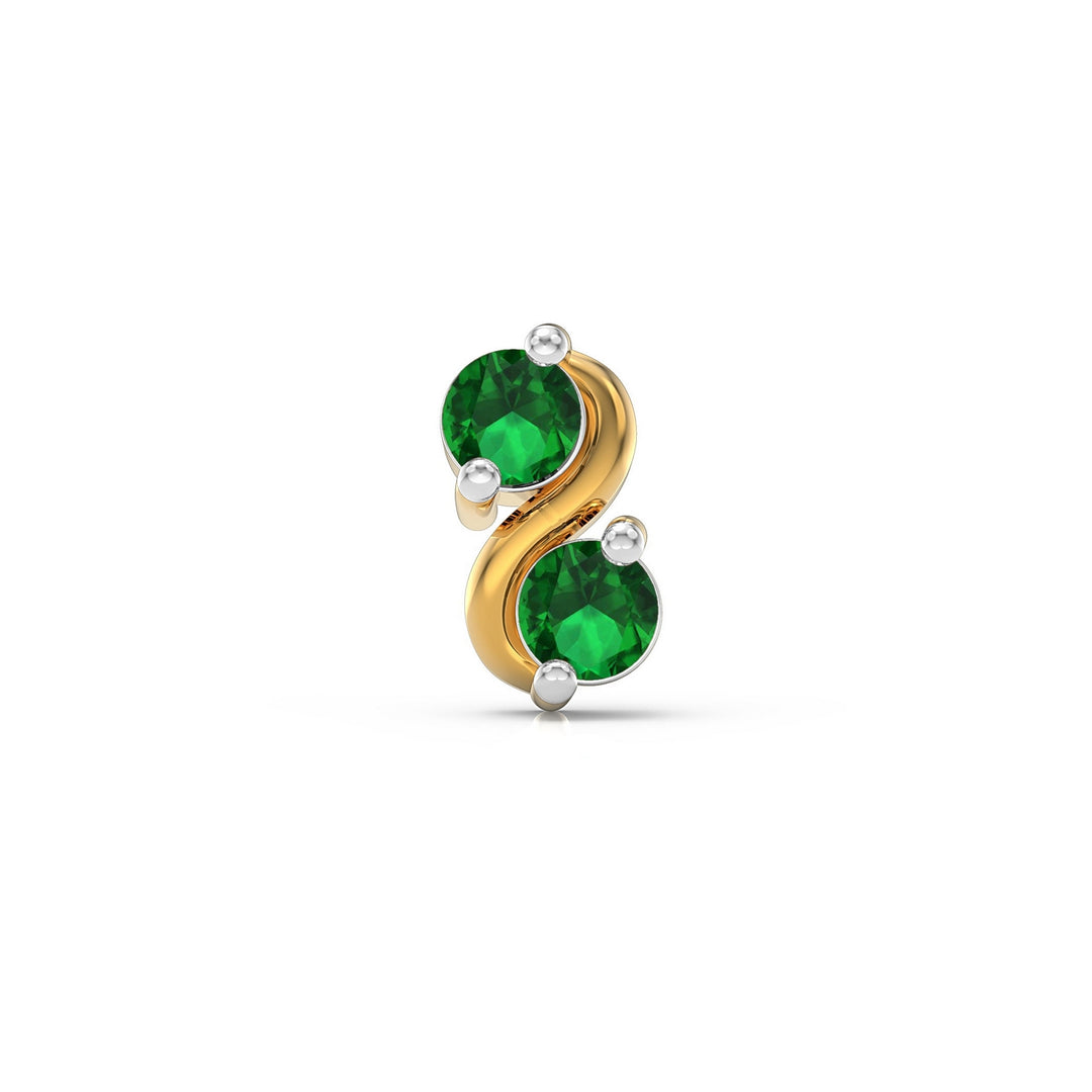 925 sterling silver gold plated Infinity Nose Pin with emerald green stone Front view#metal_gold-plated#stone-colour_emerald-green