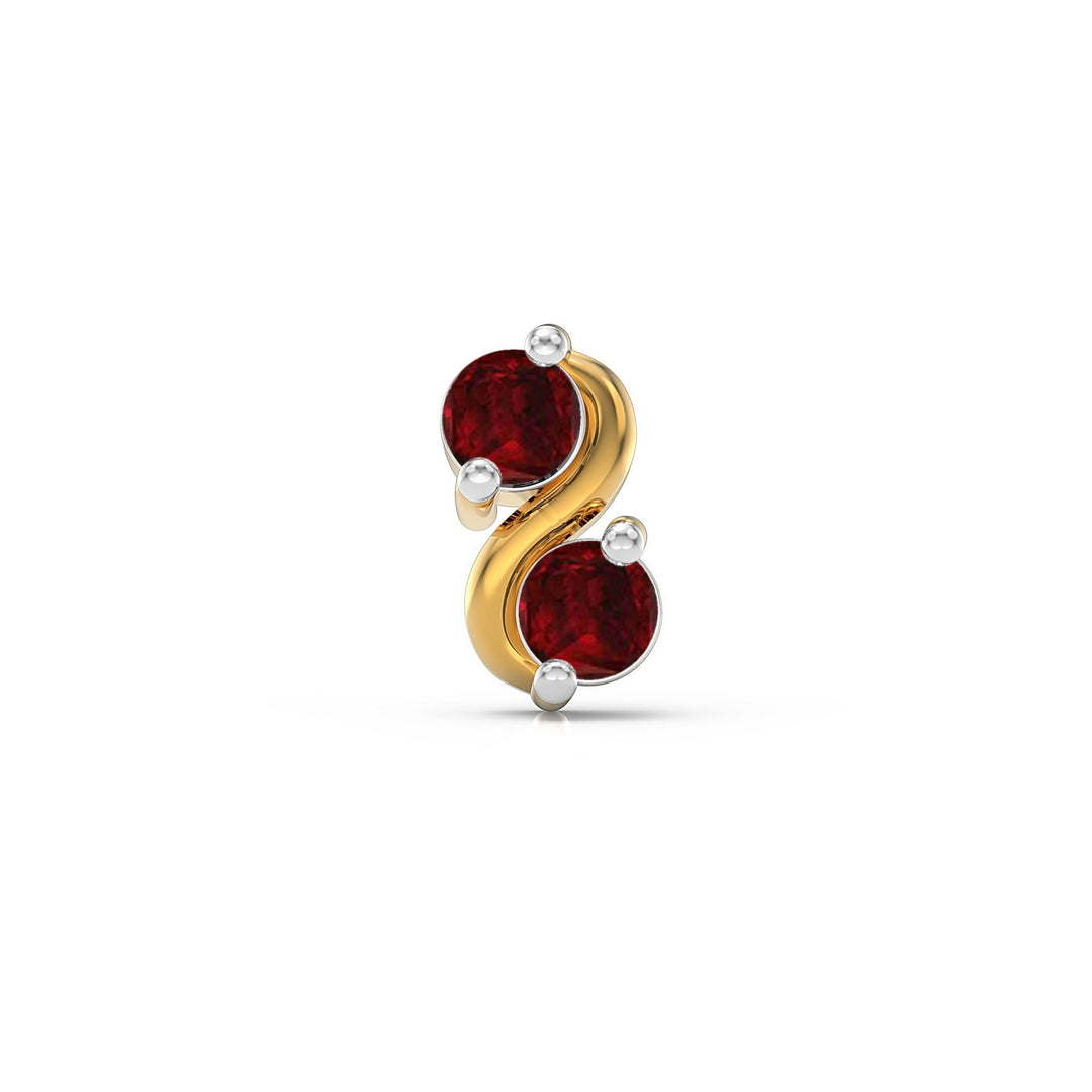 925 sterling silver gold plated Infinity Nose Pin with ruby red stone Front view#metal_gold-plated#stone-colour_ruby-red