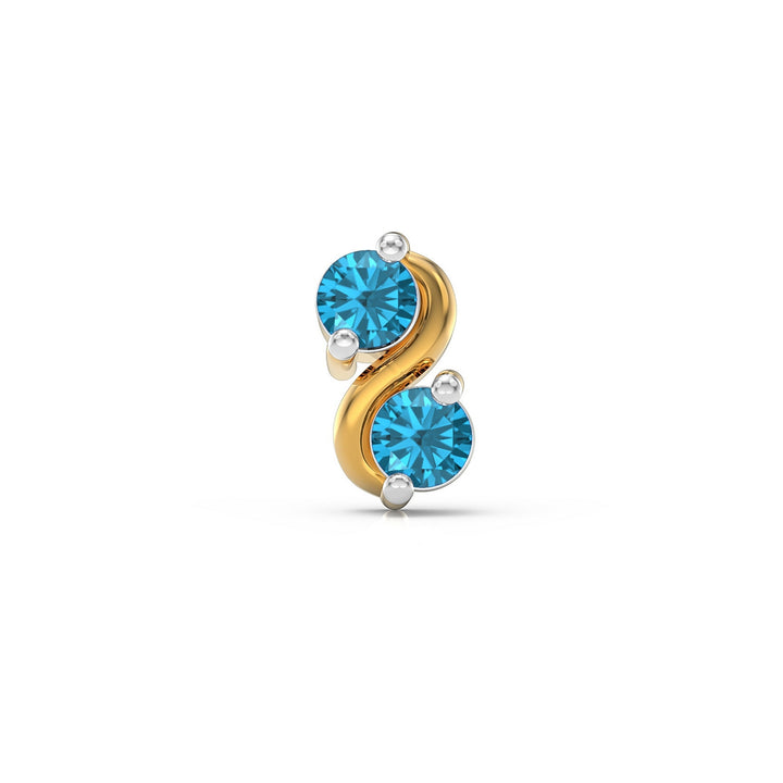 925 sterling silver gold plated Infinity Nose Pin with topaz blue stone Front view#metal_gold-plated#stone-colour_topaz-blue