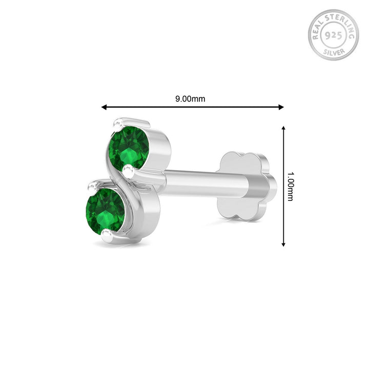 925 sterling silver Infinity Nose Pin with emerald green stone Measurement#metal_sterling-silver#stone-colour_emerald-green