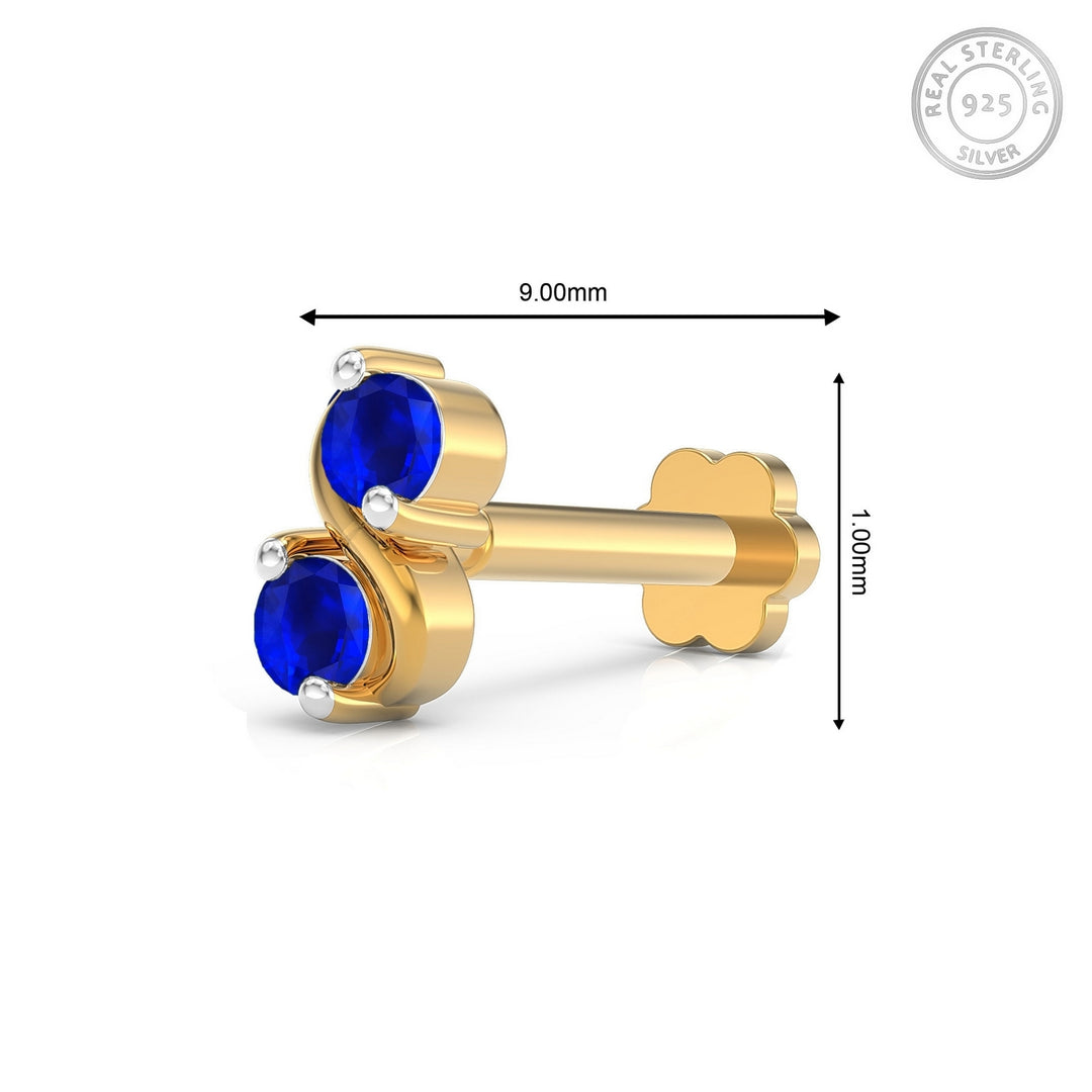 925 sterling silver gold plated Infinity Nose Pin with sapphire blue stone Measurement#metal_gold-plated#stone-colour_sapphire-blue