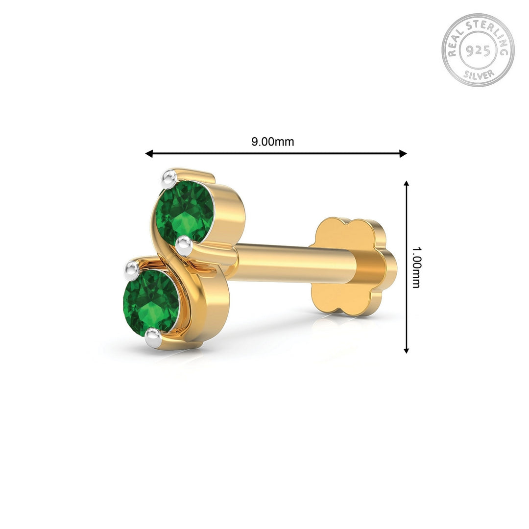 925 sterling silver gold plated Infinity Nose Pin with emerald green stone Measurement#metal_gold-plated#stone-colour_emerald-green