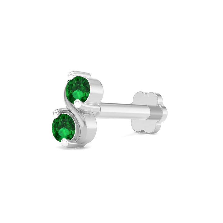 925 sterling silver Infinity Nose Pin with emerald green stone Main view#metal_sterling-silver#stone-colour_emerald-green