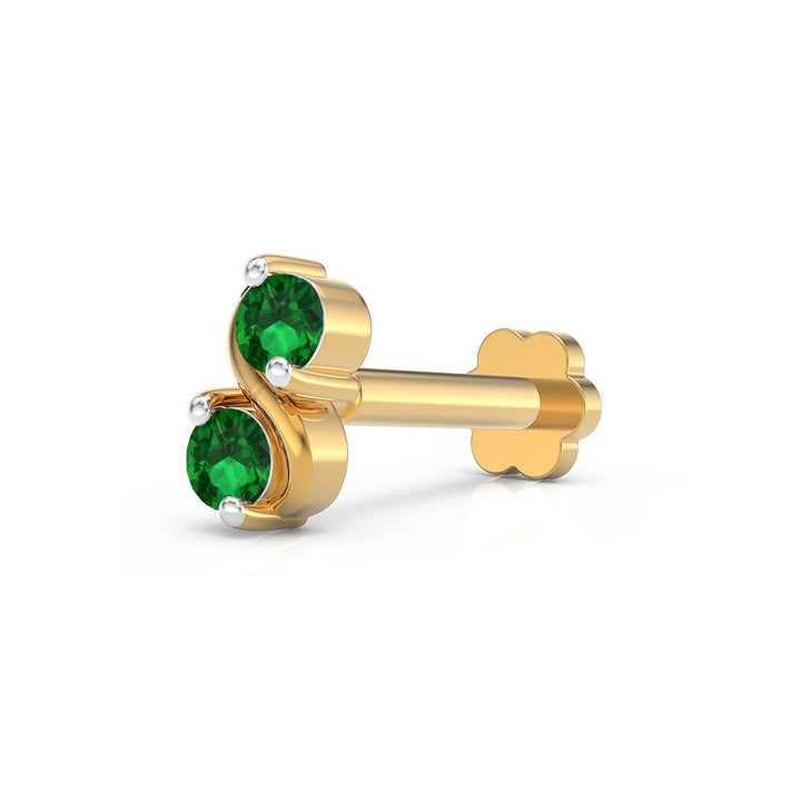 925 sterling silver gold plated Infinity Nose Pin with emerald green stone Main view#metal_gold-plated#stone-colour_emerald-green