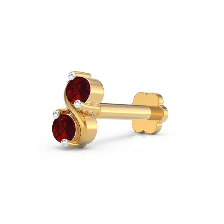 925 sterling silver gold plated Infinity Nose Pin with ruby red stone Main view#metal_gold-plated#stone-colour_ruby-red