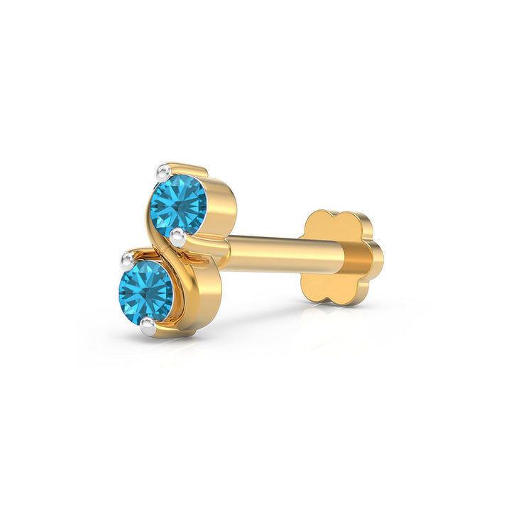 925 sterling silver gold plated Infinity Nose Pin with topaz blue stone Main view#metal_gold-plated#stone-colour_topaz-blue