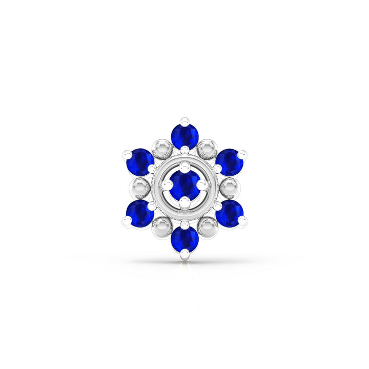 925 sterling silver Halo Nose Pin with sapphire blue stone Front view#metal_sterling-silver#stone-colour_sapphire-blue