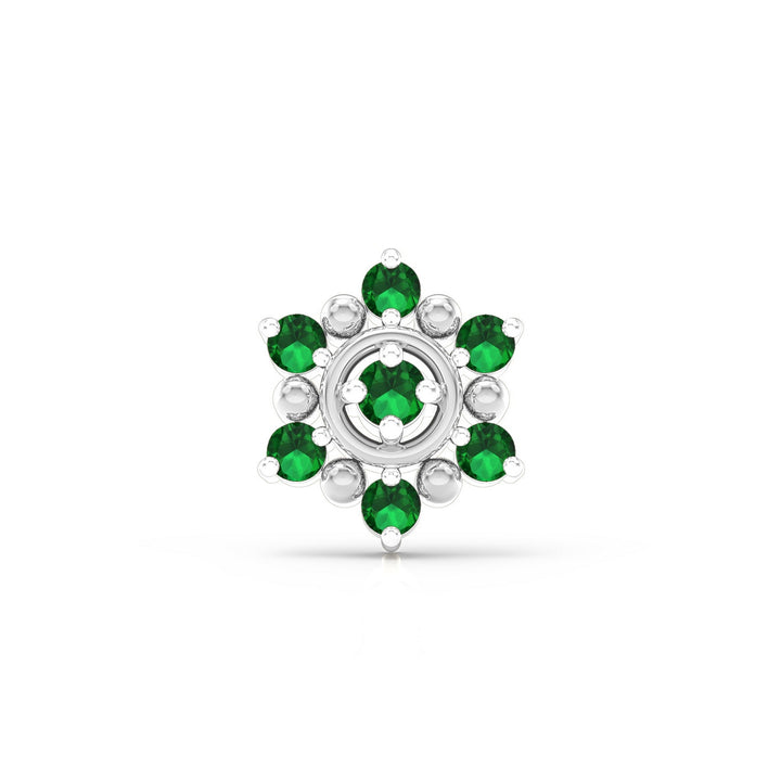 925 sterling silver Halo Nose Pin with emerald green stone Front view#metal_sterling-silver#stone-colour_emerald-green