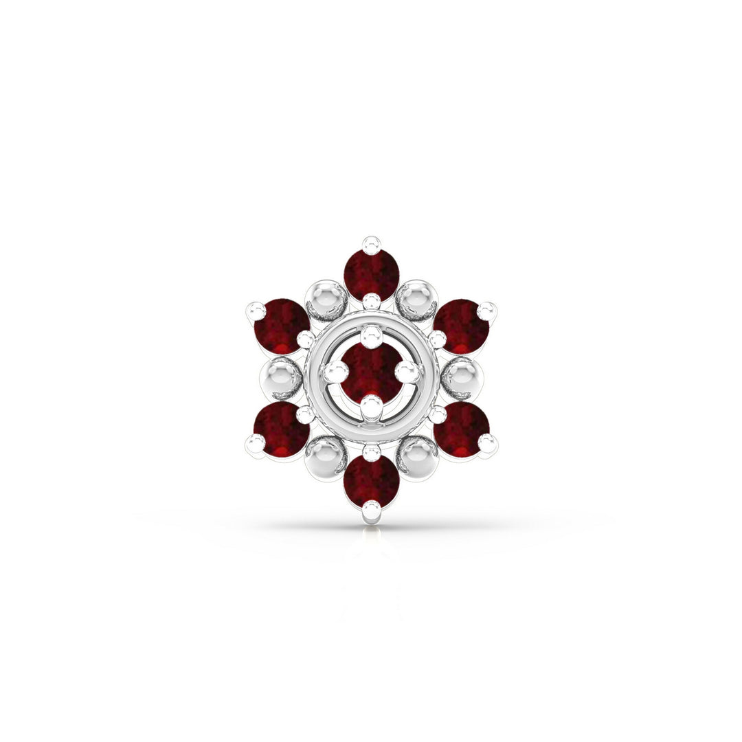 925 sterling silver Halo Nose Pin with ruby red stone Front view#metal_sterling-silver#stone-colour_ruby-red