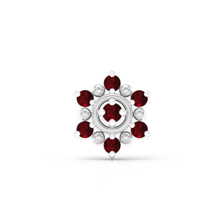 925 sterling silver Halo Nose Pin with ruby red stone Front view#metal_sterling-silver#stone-colour_ruby-red