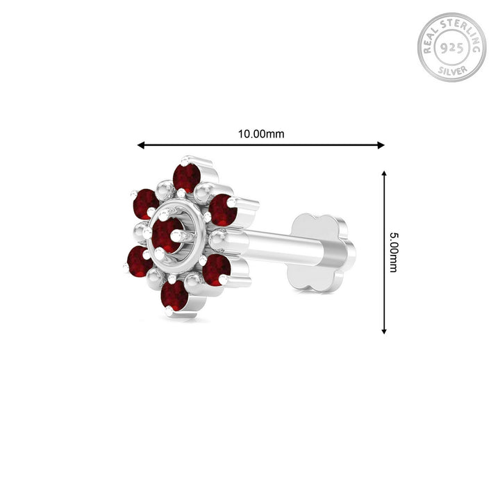 925 sterling silver Halo Nose Pin with ruby red stone Measurement#metal_sterling-silver#stone-colour_ruby-red