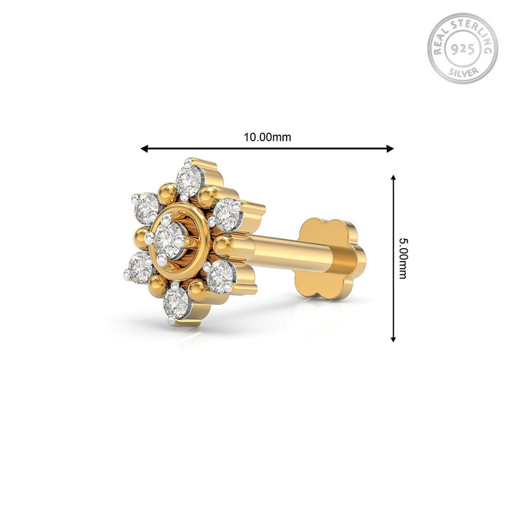 925 sterling silver gold plated Halo Nose Pin with cubic zirconia stone Measurement#metal_gold-plated#stone-colour_cubic-zirconia