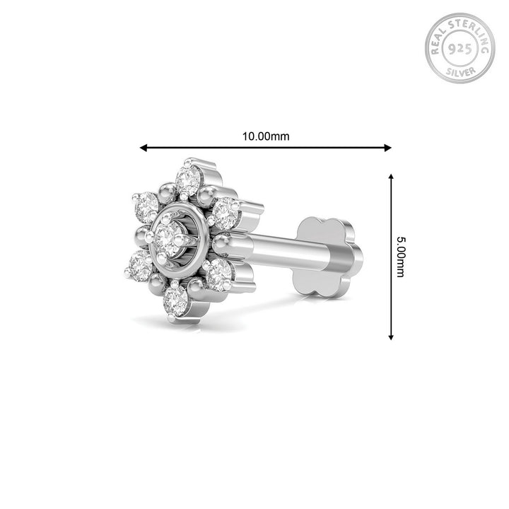 925 sterling silver Halo Nose Pin with cubic zirconia stone Measurement#metal_sterling-silver#stone-colour_cubic-zirconia