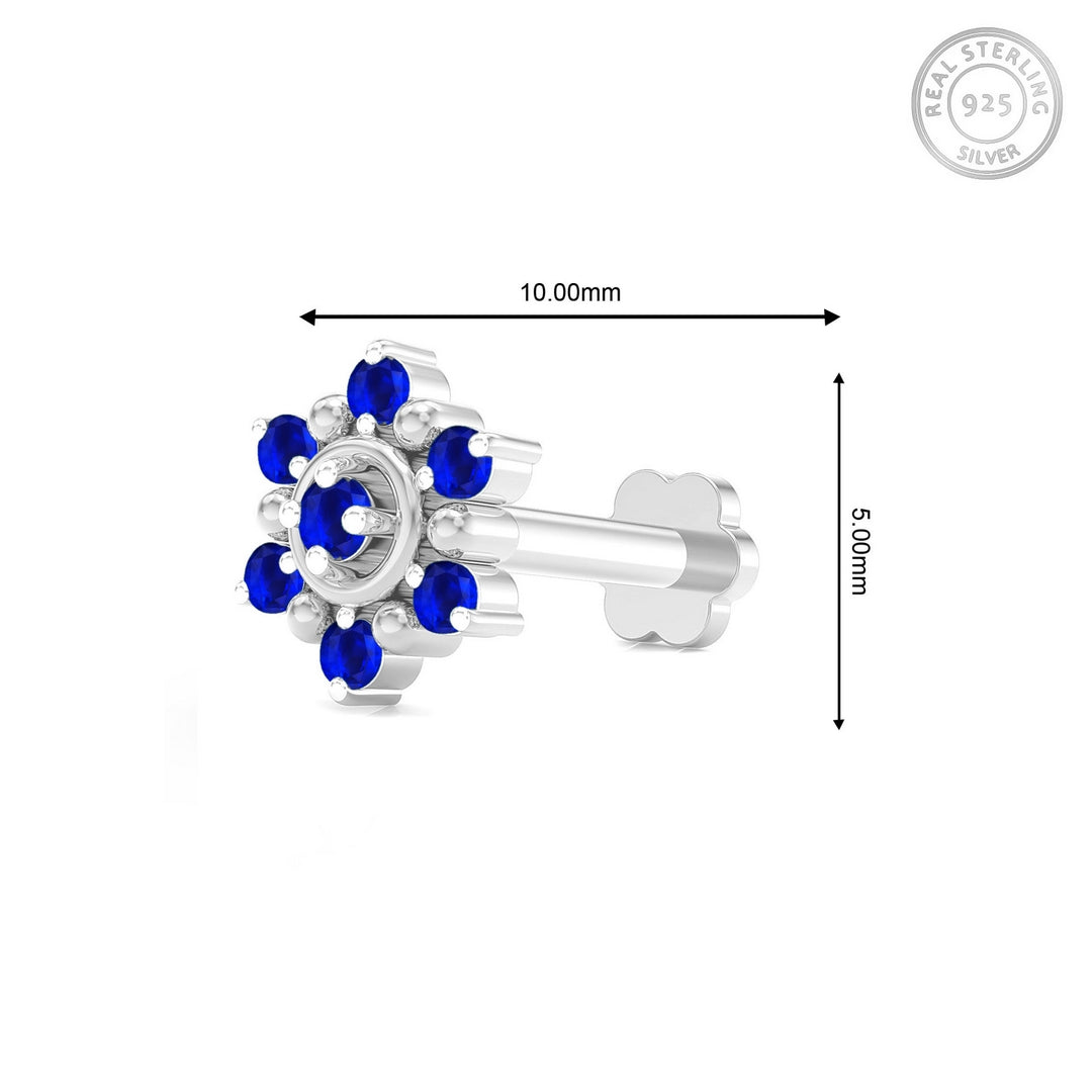 925 sterling silver Halo Nose Pin with sapphire blue stone Measurement#metal_sterling-silver#stone-colour_sapphire-blue