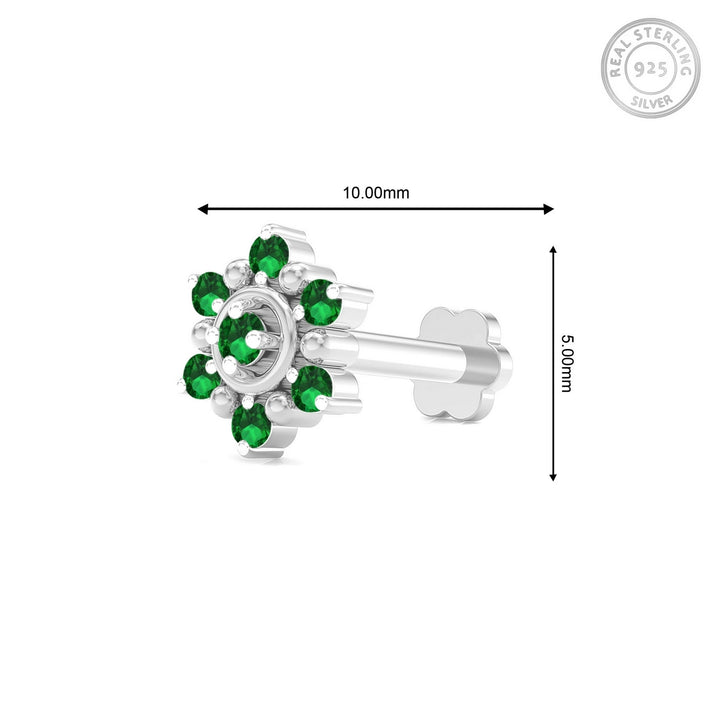 925 sterling silver Halo Nose Pin with emerald green stone Measurement#metal_sterling-silver#stone-colour_emerald-green