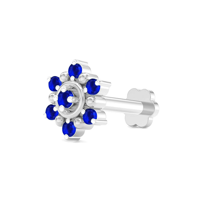 925 sterling silver Halo Nose Pin with sapphire blue stone Main view#metal_sterling-silver#stone-colour_sapphire-blue