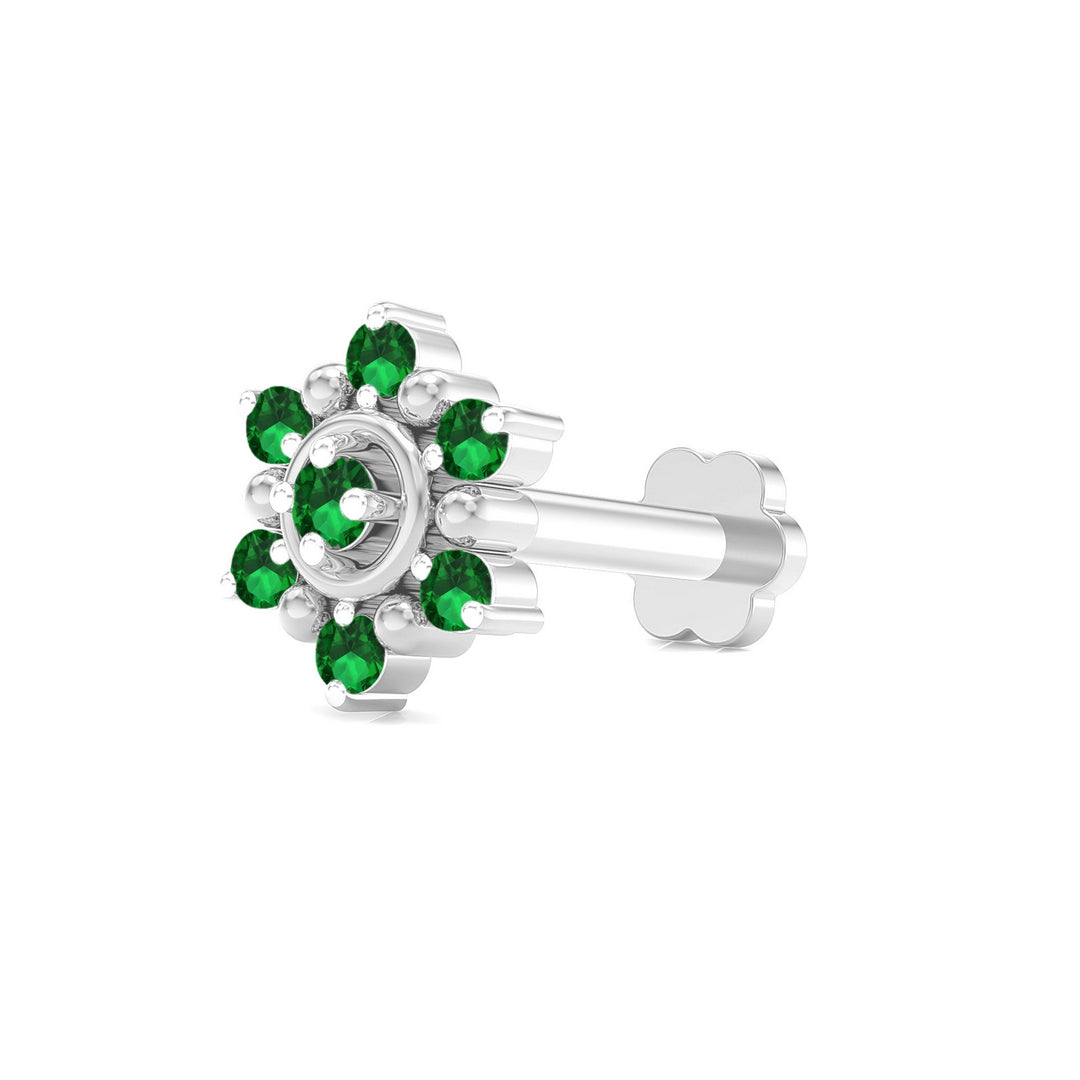 925 sterling silver Halo Nose Pin with emerald green stone Main view#metal_sterling-silver#stone-colour_emerald-green